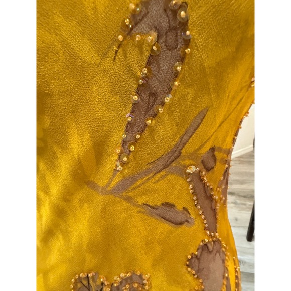 Chaudry Dress Size S Mustard Yellow Floral‎ Spaghetti Strap Ruffle Hem - Picture 8 of 10